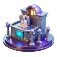 stunning abstract A futuristic courtroom, where a holographic judge presides over a trial. Clean, minimalist style high quality png