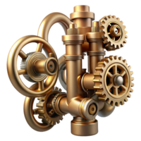 dramatic minimalist A complex network of brass pipes and gears, intricate details, dim, moody lighting, hyperrealistic style high resolution png