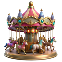 impressive rustic A whimsical steampunk carousel, adorned with mechanical animals and intricate gears, colorful lighting, art nouveau style high quality png