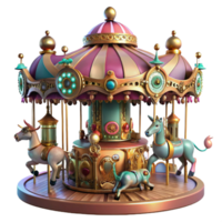 extraordinary traditional A whimsical steampunk carousel, adorned with mechanical animals and intricate gears, colorful lighting, art nouveau style authentic png