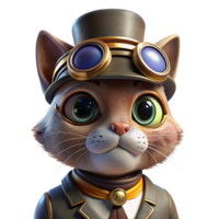 impressive creative A portrait of a steampunk cat wearing goggles and a tiny top hat, warm, studio lighting, realistic style authentic png