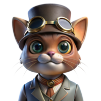 elegant modern A portrait of a steampunk cat wearing goggles and a tiny top hat, warm, studio lighting, realistic style authentic png