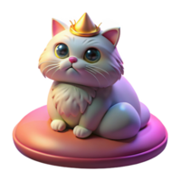 wonderful rustic A grumpy-looking Persian cat wearing a tiny crown, sitting on a velvet cushion, illuminated by a single spotlight, pop art style high quality png