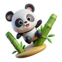 elegant artistic A playful panda cub tumbling down a bamboo-covered hillside, soft lighting, whimsical, cartoon style high quality png