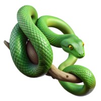 dramatic artistic A slithering green mamba snake coiled around a branch, intricate scales, rainforest setting, photorealistic style exclusive png
