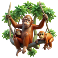 wonderful abstract A family of orangutans swinging through the rainforest canopy, dappled sunlight, dynamic movement, photorealistic style authentic png
