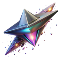 beautiful artistic A sleek, triangular spaceship, piercing through a wormhole of fractured iridescent light, leaving a trail of shimmering particles. Synthwave lighting, digital art style authentic png