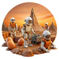 wonderful abstract A group of robotic explorers, excavating ancient ruins on a Mars-like landscape, under a dust-filled orange sky. Natural lighting, photorealistic style original png