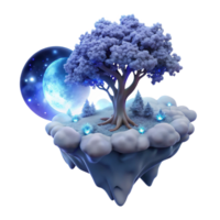 vibrant artistic A lone, bioluminescent tree, growing on a floating island amidst a sea of clouds, illuminated by the soft glow of a hidden moon. Ethereal lighting, fantasy art style authentic png