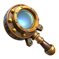 stunning vintage A steampunk magnifying glass with intricate engravings and a glowing lens, dimly lit, mysterious atmosphere high resolution png