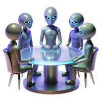 dramatic abstract A group of alien diplomats, with iridescent skin and elongated limbs, gathered around a holographic table in a sleek, minimalist chamber. Soft lighting, futuristic style original png