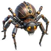 wonderful rustic A steampunk spider with mechanical legs and glowing eyes, macro photography, dimly lit high resolution png
