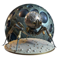stunning rustic A giant, robotic spider, crawling across the surface of a desolate moon, under a starry sky. Natural lighting, photorealistic style original png
