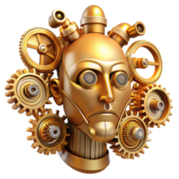 magnificent minimalist Intricate clockwork gears and tubes forming a human face, bathed in warm golden light, steampunk style genuine png