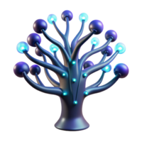 magnificent contemporary A bioluminescent tree with data streams flowing through its branches, dark and mysterious lighting, fantasy style genuine png