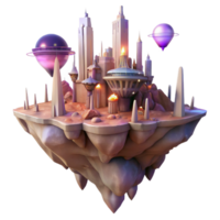 serene artistic A floating city, built amidst towering rock formations on an alien planet, illuminated by the soft glow of a nearby nebula. Ethereal lighting, fantasy art style authentic png
