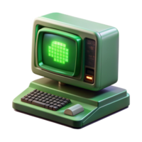 extraordinary minimalist A vintage computer terminal displaying cryptic messages, green monochrome light, retrofuturism style original png