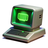 beautiful classic A vintage computer terminal displaying cryptic messages, green monochrome light, retrofuturism style premium png