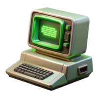 serene contemporary A vintage computer terminal displaying cryptic messages, green monochrome light, retrofuturism style high resolution png