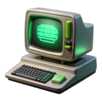 stunning traditional A vintage computer terminal displaying cryptic messages, green monochrome light, retrofuturism style 4K png