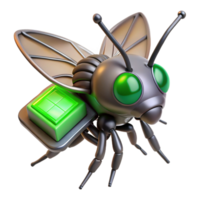 magnificent creative A single, oversized robotic insect perched on a microchip, soft, green light, macro photography style premium png
