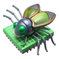dramatic vintage A single, oversized robotic insect perched on a microchip, soft, green light, macro photography style exclusive png