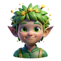 extraordinary abstract Portrait of a mischievous forest sprite with emerald skin, dandelion hair, and playful eyes, illuminated by fireflies in a twilight forest authentic png