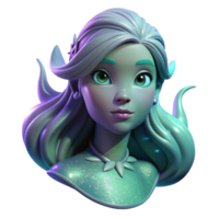 magnificent creative Portrait of an ethereal mermaid with iridescent scales, flowing hair, and a curious expression, lit by underwater bioluminescence authentic png