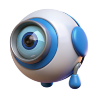 elegant contemporary A close-up of a robotic eye shedding a single tear, soft, blue light, melancholic style genuine png