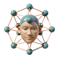impressive artistic A network of interconnected nodes forming a human face, pulsating with data streams, abstract art style premium png