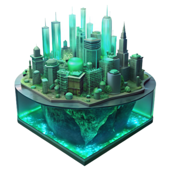 elegante tradicional uma futurista cidade submerso embaixo da agua, estranho verde luz, distópico estilo Alto resolução png