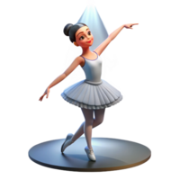 serene artistic Portrait of a graceful ballerina with a flowing tutu, pointed toes, and a serene expression, lit by a single spotlight high resolution png