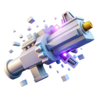 extraordinary artistic A futuristic weapon disintegrating into pixels, bright white light, glitch art style high resolution png
