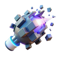 extraordinary creative A futuristic weapon disintegrating into pixels, bright white light, glitch art style high quality png