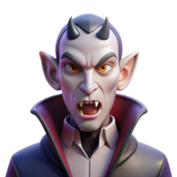 serene modern Portrait of a brooding vampire with pale skin, sharp fangs, and a piercing gaze, lit by the moon premium png