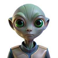 extraordinary contemporary Portrait of a curious alien with large eyes, unusual skin textures, and an inquisitive expression, lit by the glow of a spaceship genuine png