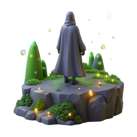 dramatic vintage A lone, cloaked figure standing on a precipice overlooking a valley filled with bioluminescent flora, lit by the soft glow of fireflies. Painterly style 4K png