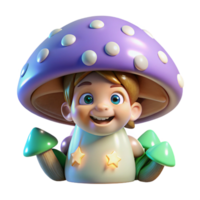 serene abstract A mischievous pixie peering out from behind a giant, luminous mushroom, surrounded by sparkling dew drops. Cartoon style authentic png