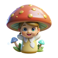 magnificent abstract A mischievous pixie peering out from behind a giant, luminous mushroom, surrounded by sparkling dew drops. Cartoon style original png