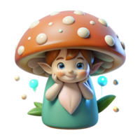 wonderful abstract A mischievous pixie peering out from behind a giant, luminous mushroom, surrounded by sparkling dew drops. Cartoon style genuine png