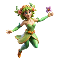 extraordinary creative A playful dryad dancing among the trees in a sun-dappled forest, adorned with flowers and vines. Art Deco style authentic png