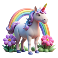 wonderful contemporary A majestic unicorn with a rainbow mane grazing in a field of ethereal flowers, illuminated by a vibrant rainbow. Surreal style exclusive png