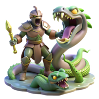impressive traditional A courageous knight battling a monstrous hydra in a swamp, illuminated by flashes of lightning. Baroque style authentic png