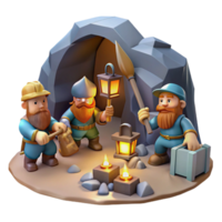 wonderful creative A group of dwarves mining for gems in a dark cave, lit by lanterns. Steampunk style professional png