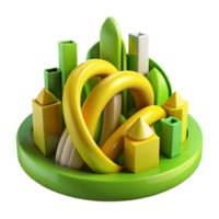 serene contemporary A dynamic composition of intersecting lines and curves, in vibrant hues of green and yellow, resembling a futuristic cityscape genuine png