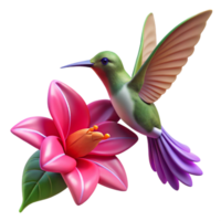 beautiful modern A hummingbird hovering near a vibrant fuchsia flower, backlighting, nature photography style high resolution png