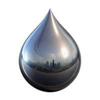 beautiful creative A single, levitating droplet of liquid mercury, reflecting a distorted cityscape, dark and metallic, surrealism 4K png