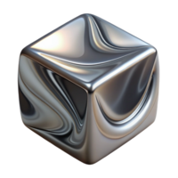serene classic A single, levitating cube, made of polished chrome, reflecting a distorted image of the surrounding environment, surreal and abstract detailed png