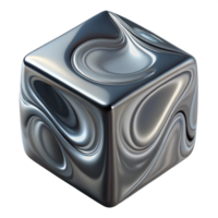 stunning artistic A single, levitating cube, made of polished chrome, reflecting a distorted image of the surrounding environment, surreal and abstract original png