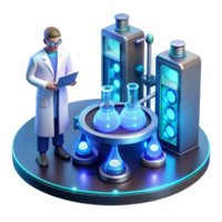 impressive rustic A high-tech laboratory filled with bubbling vials and complex machinery, illuminated by the cool blue light of holographic displays, a lone scientist hunched over a console original png